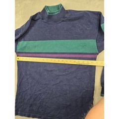 Vintage L.L. Bean Mock Neck Shirt Mens M Blue Striped Long Sleeve Made in USA