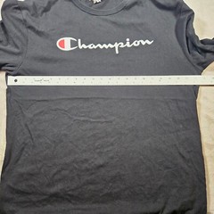 Champion Mens Black XL Cotton Long Sleeve T Shirt Top Embroidered Logo Crew Neck