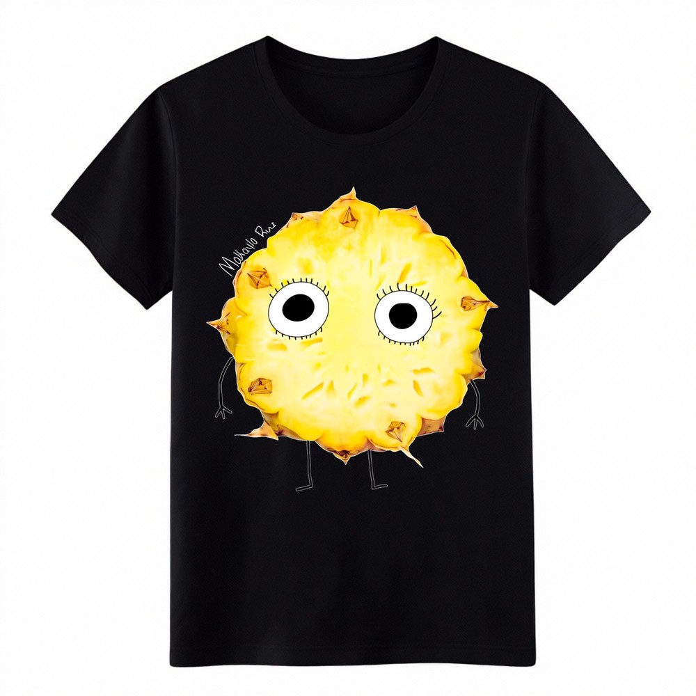Cute Cartoon BigEye Pineapple Slice Graphic Summer Tropical Fruit Casual T-Shirt