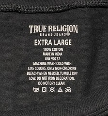 True Religion XL Short Sleeve T-Shirt Tee Black with Metallic Gold Logo Men