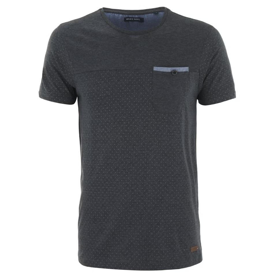 Brave Soul Men’s Ginn Dot Print T-shirt Mid Charcoal Marl Size S CR058 GG 16