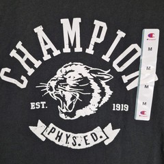 Champion Phys Ed Cougar Graphic Tee Mens M Black Spellout Logo T-Shirt NWT