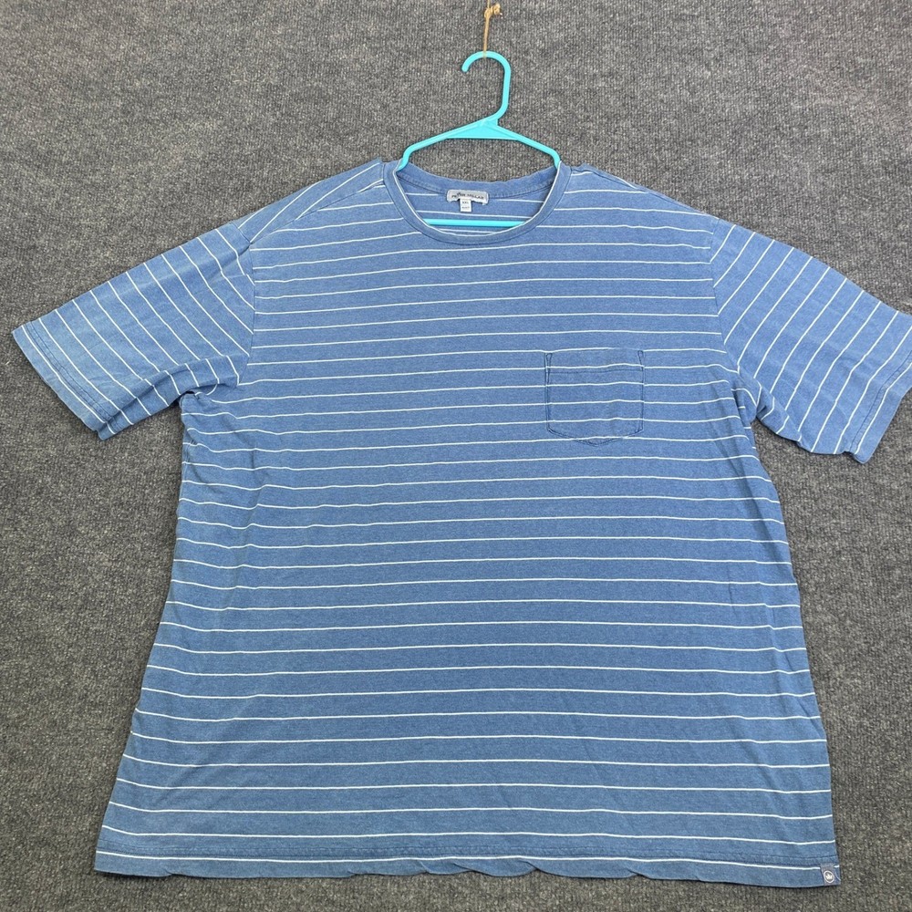 Peter Millar Mens XXL Blue White Striped Cotton Short Sleeve Pocket T-Shirt