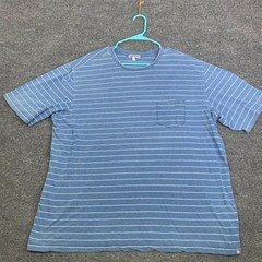 Peter Millar Mens XXL Blue White Striped Cotton Short Sleeve Pocket T-Shirt