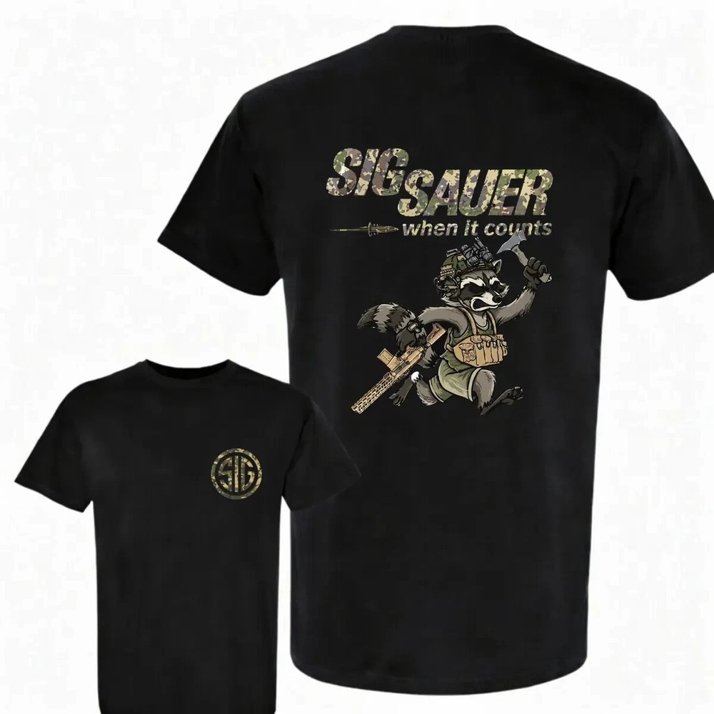 Sig Sauer Tactical Raccoon Graphic T-Shirt, When It Counts 2A Gun Enthusiast Tee