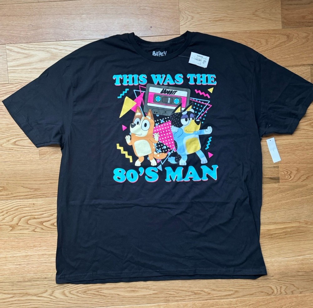 NWT NEW BLUEY BANDIT MIXTAPE 80’S MAN BLACK SHIRT RETRO MENS ADULT 3XL XXXL 3X
