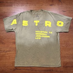 Travis Scott Astroworld T Shirt Mens XL Olive Green Flaming TV Houston Bleached