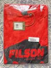 Filson Alaskan Outfitters T Shirt Men’s Large Cardinal Red BLACK BISON Logo New