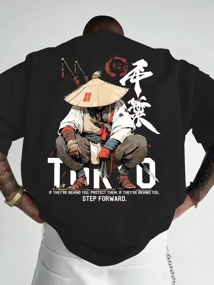 Anime Samurai Tokyo Warrior 100% Cotton T-Shirt Summer Loose Street Unisex Tee