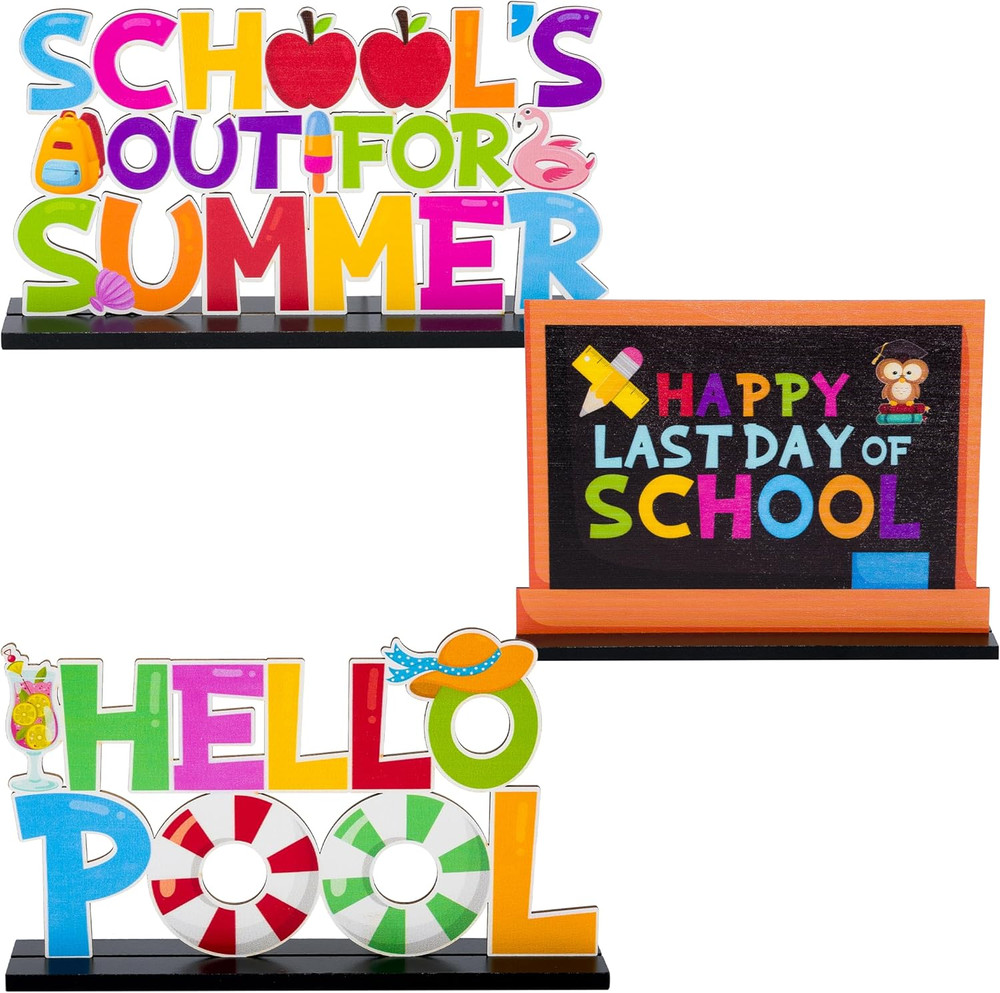 Summer End of School Year Wood Centerpieces Decoration – 3Pcs Happy Last Day of