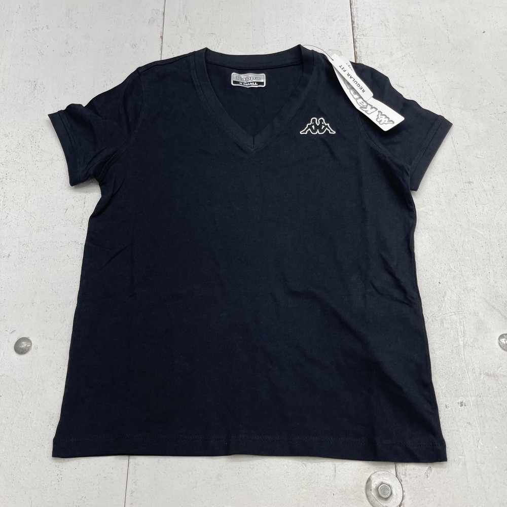 Kappa Maglietta Shirt Mens XS Black V-Neck Logo Tee Cotton Regular Fit Casual