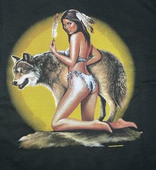 Vintage 90s Wild Side Wolf Back Graphic T Shirt XL Native American Sexy Woman