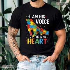 I Am His Voice Autism Awareness Mom Shirt – Proud Mother Puzzle Heart Tee