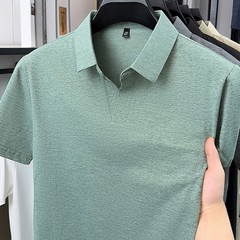 Short Sleeve V Neck Lapel T-Shirt for Men Breathable Business Casual Top