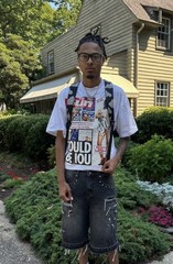 Y2K Graphic Print T-Shirt Men Oversized Streetwear Newspaper Punk Top White Tee