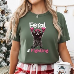 Feral and Fighting. Raccoon Breast Cancer Awareness Support T-Shirt