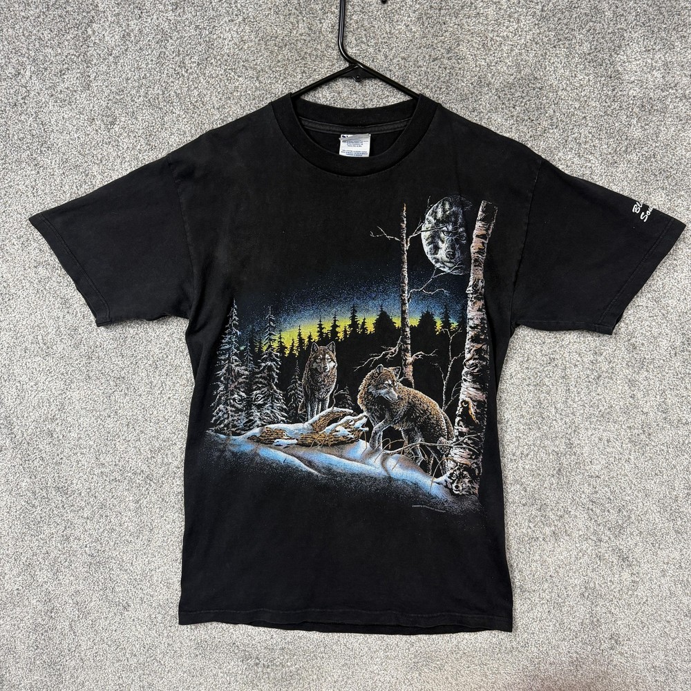 Vintage 90s Gardner Shirt Medium Black Wolves Moon Black Hills South Dakota Tee