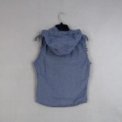 Hollister Vest Adult Small Blue Chambray Hooded Button Front Raw Hem Surfer Cut