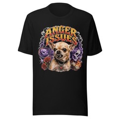Anger Issues Chihuahua Funny Gothic Punk Dog T-Shirt Graphic Heavy Metal Tee