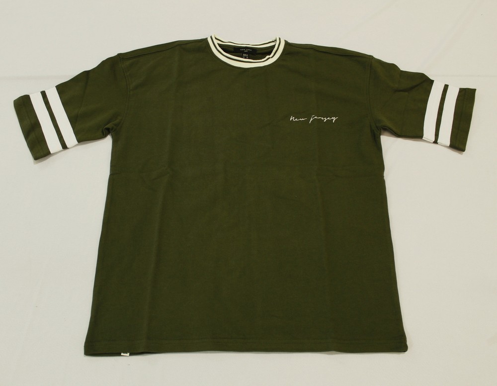 New Look Men’s Round Neck Striped Short Sleeve Sweatshirt JB9 Green Size XS NWT