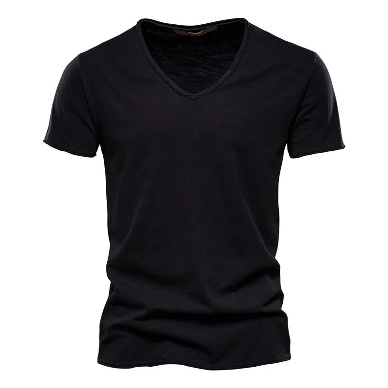 Brand Quality 100% Cotton Men T-shirt V-neck Fashion Design Slim Fit Soild T-shi