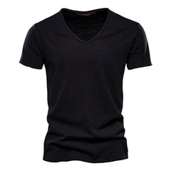 Brand Quality 100% Cotton Men T-shirt V-neck Fashion Design Slim Fit Soild T-shi