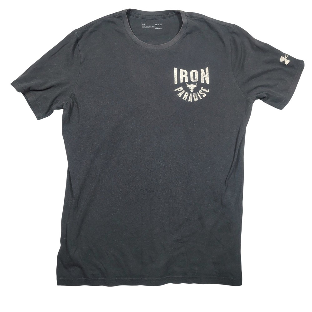 Under Armour T-Shirt Mens Large Black Project Rock Iron Paradise Graphic Cotton