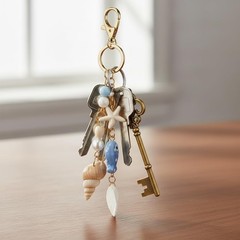 Ocean Starfish Seashell Keychain, Summer Beach Charm
