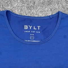 BYLT Shirt Mens Large Blue Drop Cut S/S Lux Curved Hem Stretch Tee Crewneck