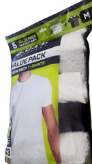BUM 5x Value Pack Men’s T-shirts, Cotton (3 White, 1 Gray, & 1 Black), Medium