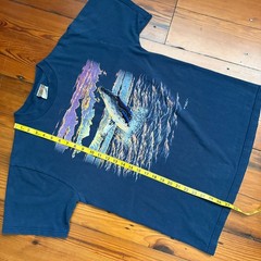 Vintage Whale Nature Art T-Shirt Men’s Size L Navy Blue 1990s Embroidered