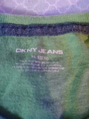 DKNY Jeans mens XL Y2K silver foil logo green tshirt graphic print