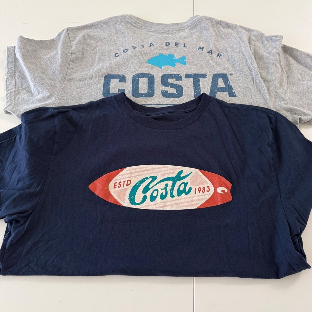 Costa Del Mar Men’s XL Graphic T-Shirt 2 Pack Bundle Gray Navy Fishing Surf