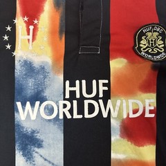 HUF Worldwide Soccer Size Medium Jersey Tee T-Shirt Blue Black RARE FUTBOL 02