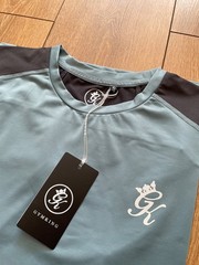 Gym King Mens Performance Smoke Blue Contrast T Shirt Panel Short Sleeve