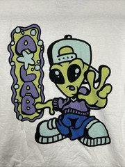 Alab A.LAB Y2K Alien Flash White Alien Peace Out Logo T-Shirt Sz Large