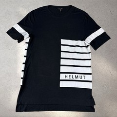 Helmut Lang Logo Oversized T-Shirt Black White Striped Spell Out Sz L