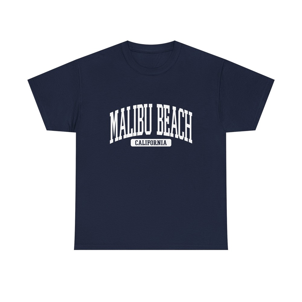 Malibu Beach California Souvenir Beach, Retro, Minimalist Navy Blue Tee