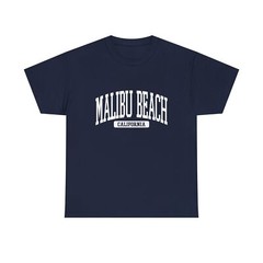 Malibu Beach California Souvenir Beach, Retro, Minimalist Navy Blue Tee