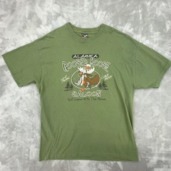 Hanes Beefy-T Alaska Goosed Moose Saloon Graphic T-Shirt Mens Large Olive Green