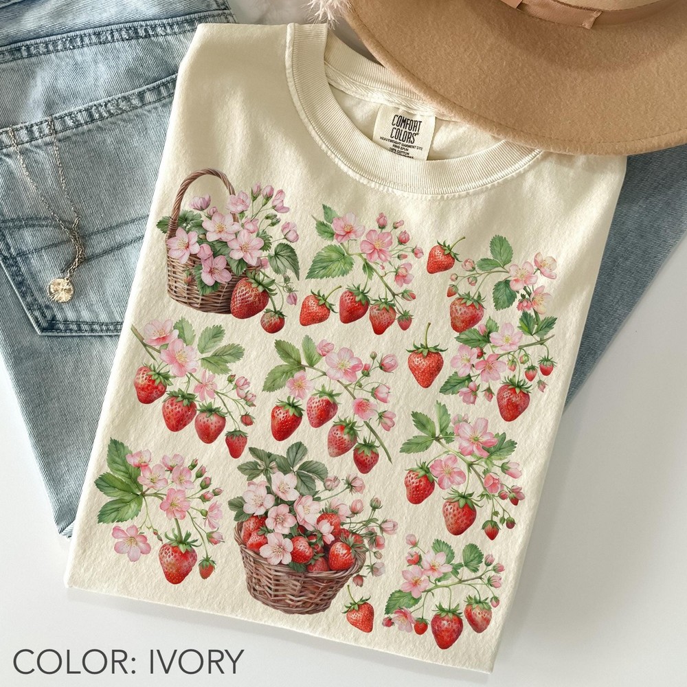 Vintage Strawberry Flower Shirt Retro Berry Shirt Botanical Shirt Cottagecore
