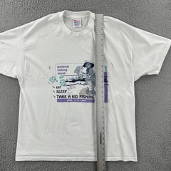 Vtg Hanes Heavyweight 50/50 Mens XL 90s Distressed White Shirt 1995 Fishing Week