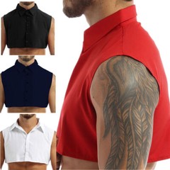 Men Shirt Turn Down Blouse Fake Crop Top Solid Color Collared Necklace Collar