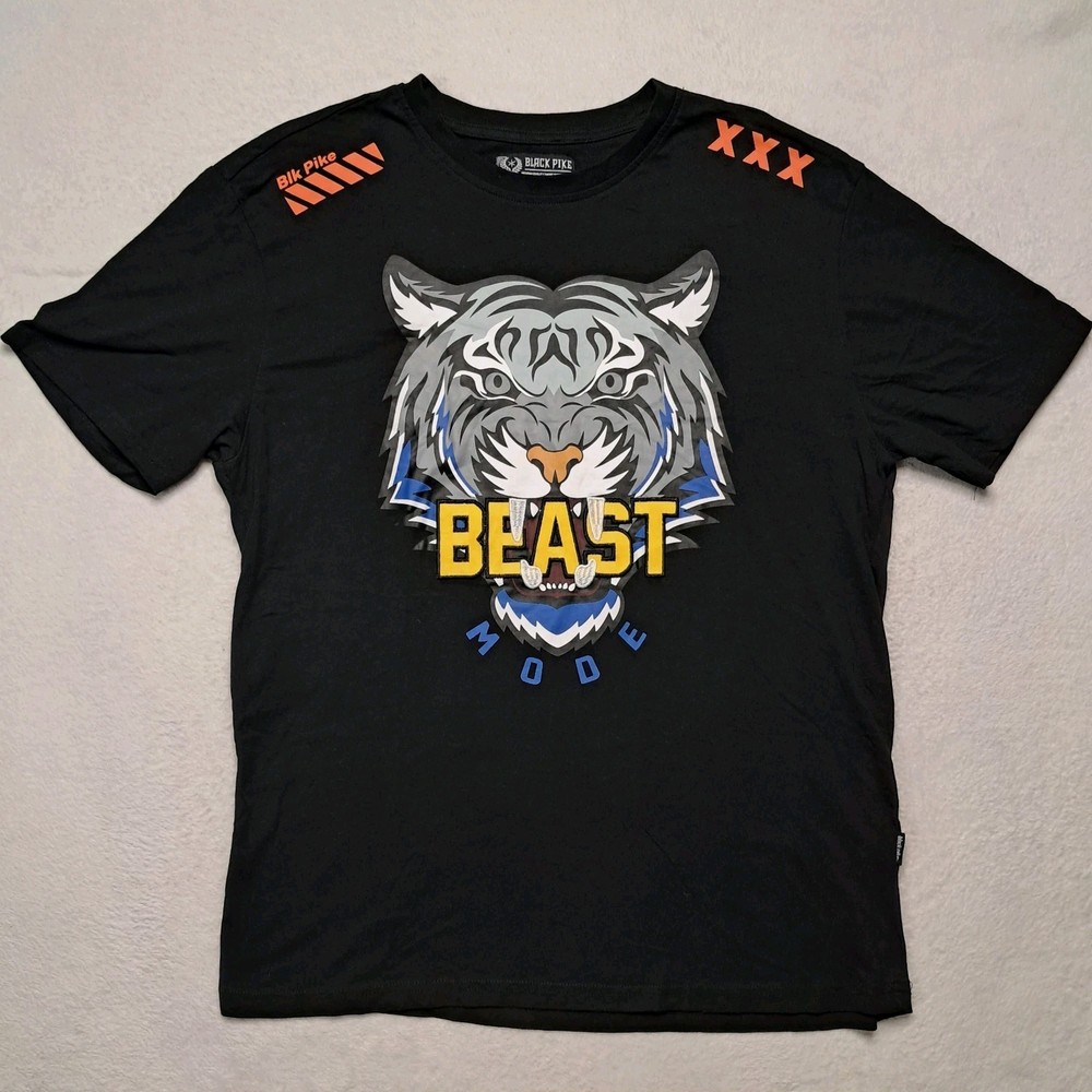 Beast Mode Tiger Embroidered Graphic Print Tee Black Pike T-Shirt Men’s Size 2XL