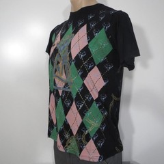 Christian Audigier SMALL Shirt Argyle Pink Green Gold Foil Ink Vintage LA