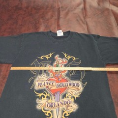 Vintage 1998 Planet Hollywood Orlando T-Shirt M Black Tattoo Dagger Heart Y2K 90