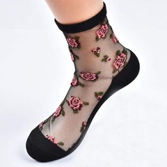 10 Pairs Women’s Spring Summer Floral Transparent Thin Short Silk Socks