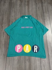 Men’s vintage Paris Sport Club teal tee with nice double graphic,L