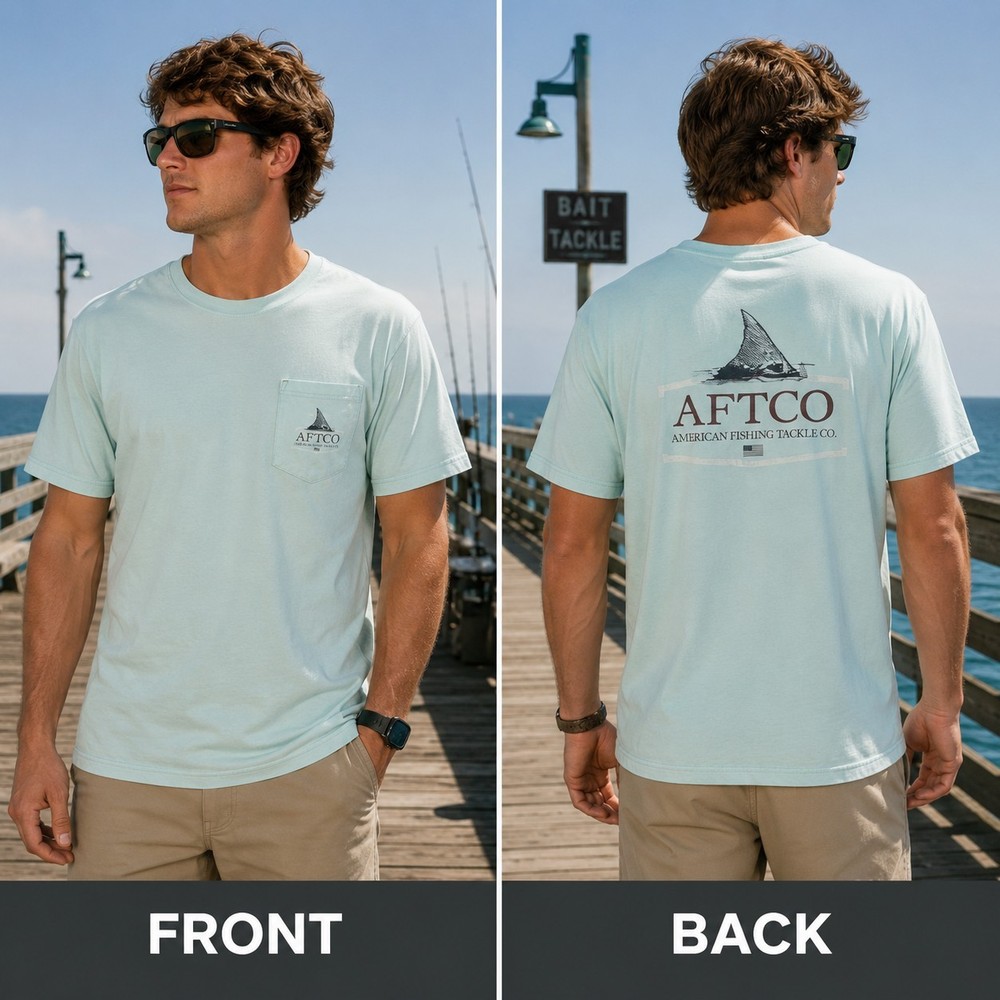AFTCO Fishing T-Shirt Men’s Medium Coastal Surf Angler Beach Outdoor Nautical