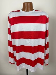 Wheres Waldo Shirt Adult Large Halloween Costume Cosplay Red White Striped Wally